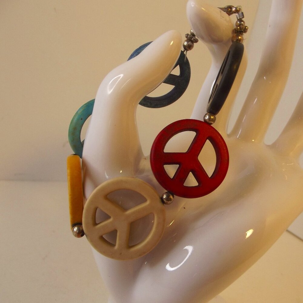 Rainbow colored Peace Sign Bracelet - 8 inches total length